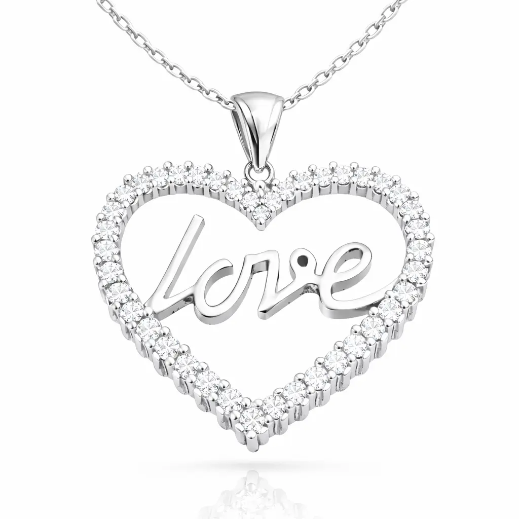 Gümüş Taşlı Love Bayan Kolye