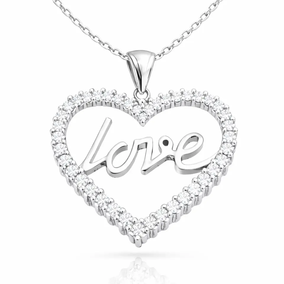 Gümüş Taşlı Love Bayan Kolye