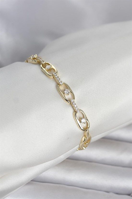 Pirinç Gold Renk Zirkon Taşlı Kadın Bileklik