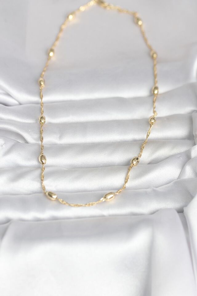 CM 14K Gold Renk Burgu Zincirli Damla Topçuk Model 45 cm Kadın Kolye