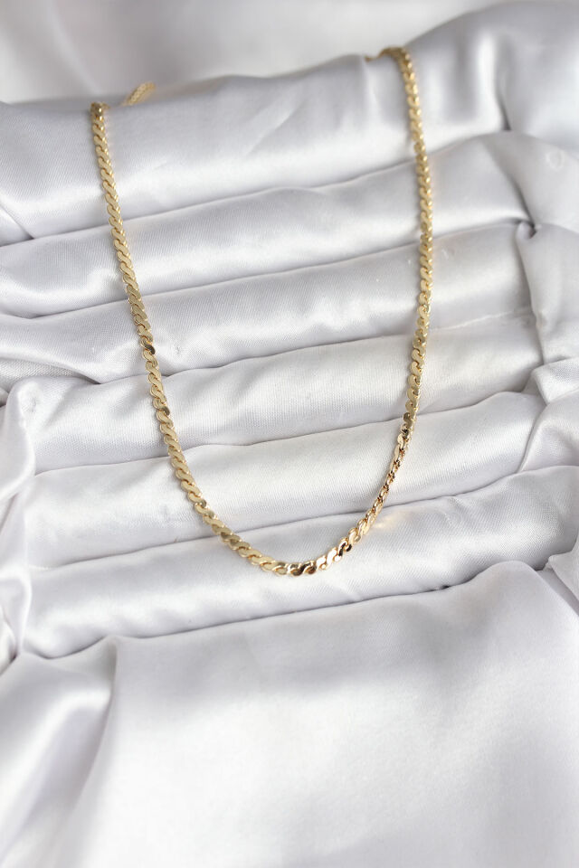 14K Gold Renk Kaplama Ezme Yılan Zincir Model CM Kadın Kolye