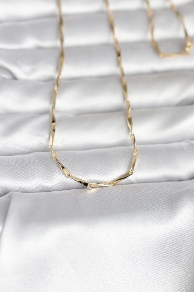CM 14K Gold Renk Kesme Çubuk Zincirli Model 60 cm Kadın Kolye