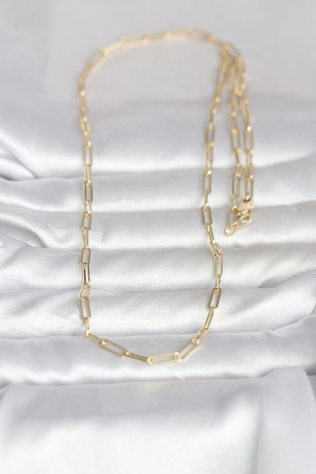 CM 14K Gold Renk Ataç Zincirli Model 60 cm Kadın Kolye