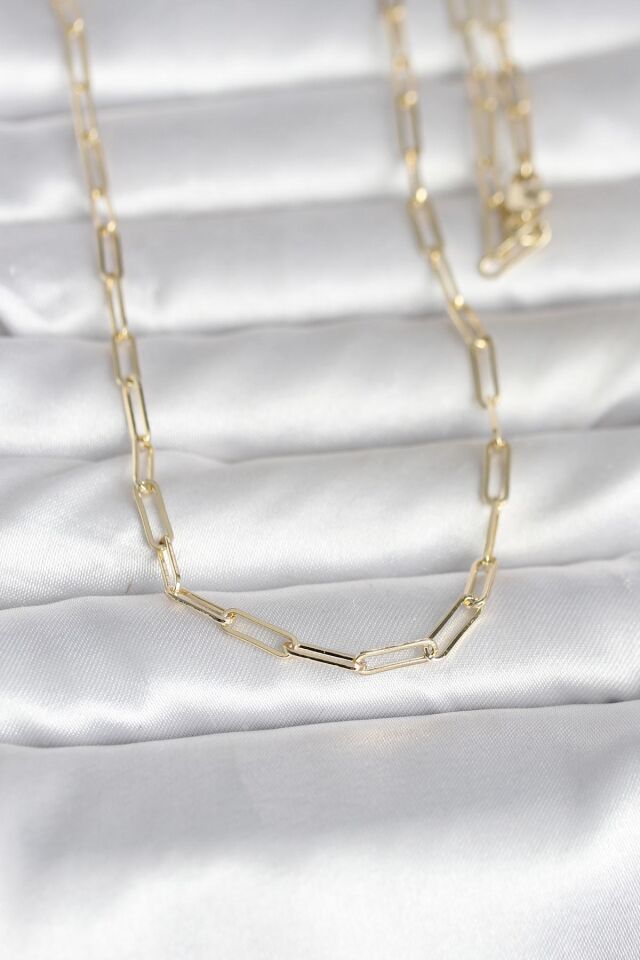 CM 14K Gold Renk Ataç Zincirli Model 60 cm Kadın Kolye