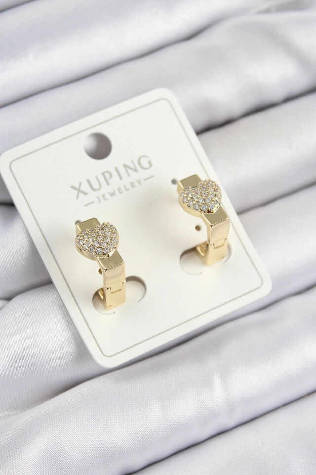Xuping Zirkon Taşlı Kalp Model Gold Renk Kadın Küpe