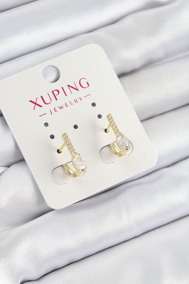Xuping Zirkon Taşlı I Model Gold Renk Kadın Küpe