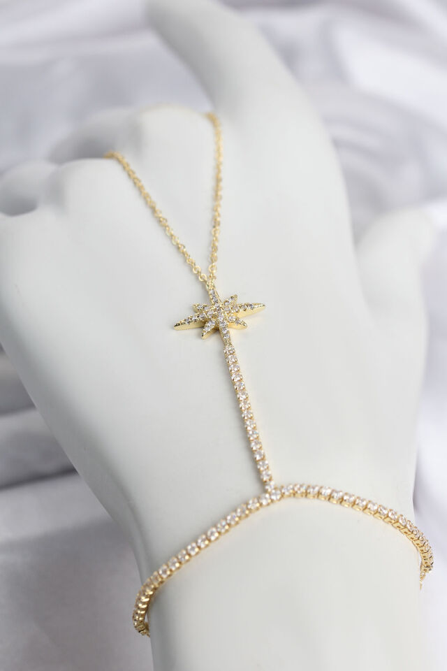 Pirinç Gold Renk Zirkon Taşlı Kutup Yıldızı Model Şahmeran