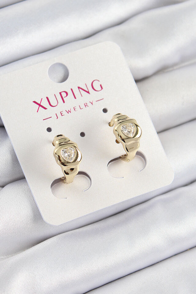 Xuping Zirkon Taşlı Kalp Model Gold Renk Kadın Küpe