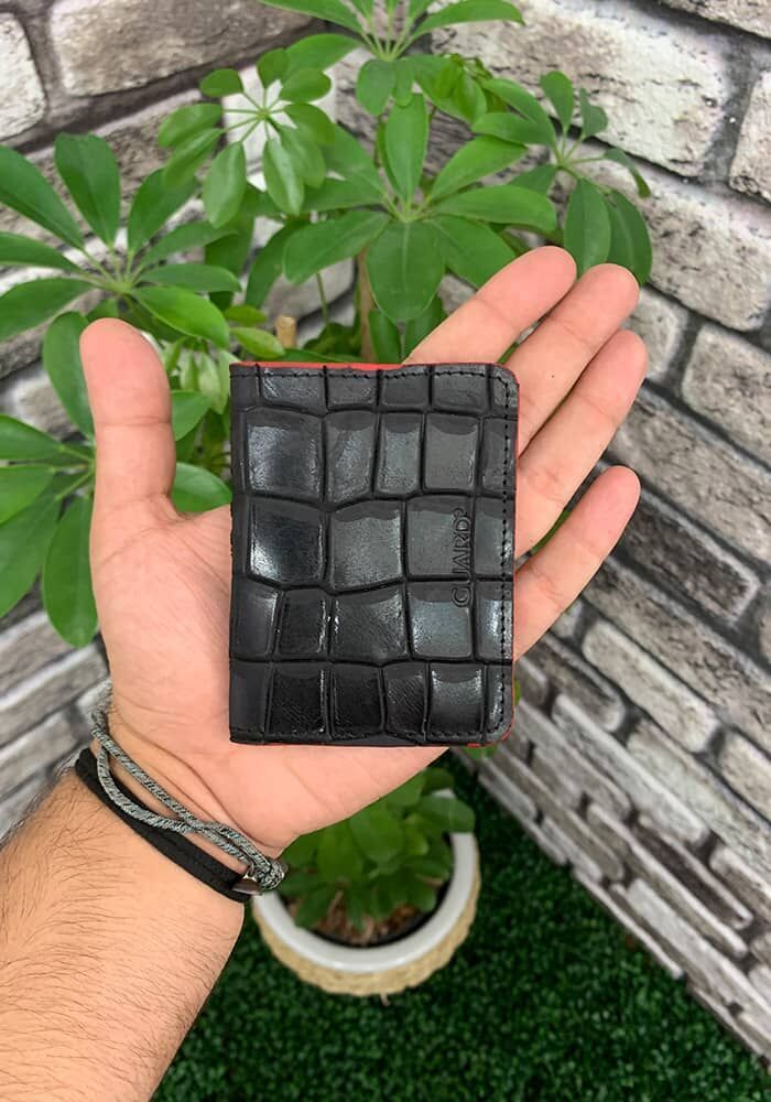 Guard Minimal Croco Baskılı kırmızı Kenarlı Deri Kartlık