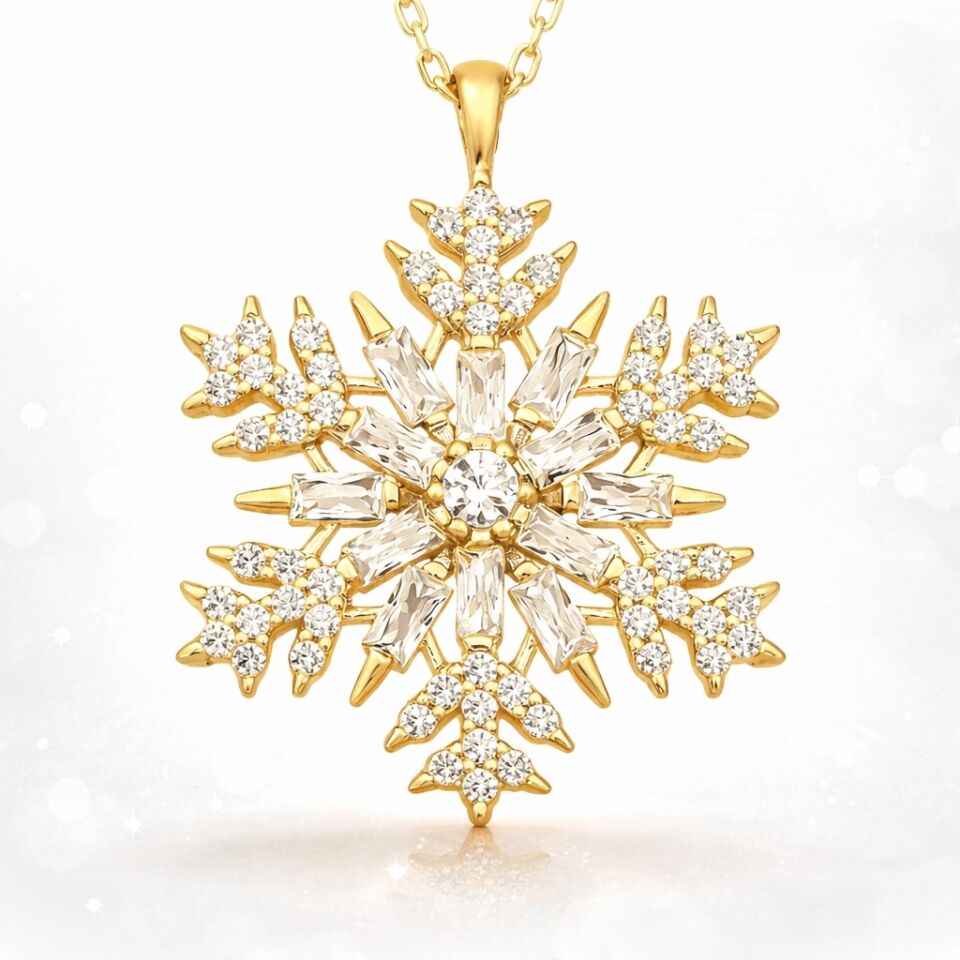 Gümüş Gold Kar Tanesi Kolye