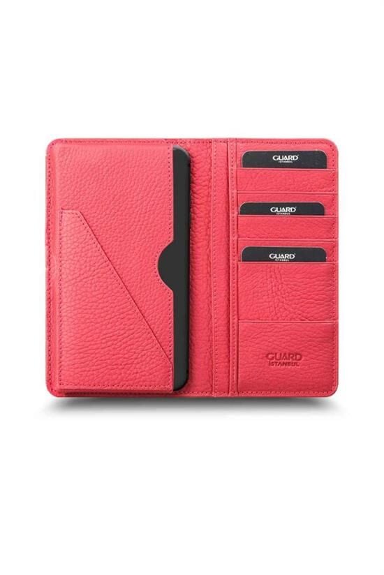 Guard Telefon Girişli Kırmızı Deri Unisex Cüzdan