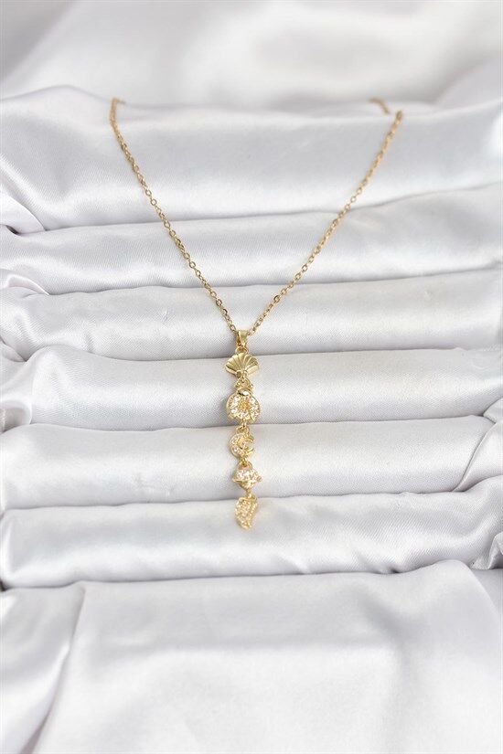 316L Çelik Gold Renk Deniz Temalı Y Model Zirkon Taşlı Kadın Kolye