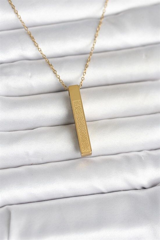 316L Çelik Gold Renk Ayetel Kürsi Yazılı Bar Çubuk Kolye