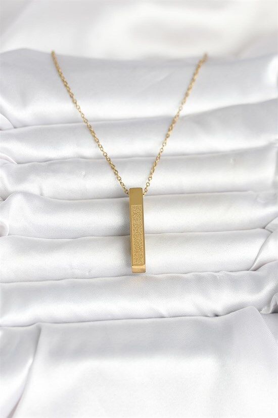 316L Çelik Gold Renk Ayetel Kürsi Yazılı Bar Çubuk Kolye
