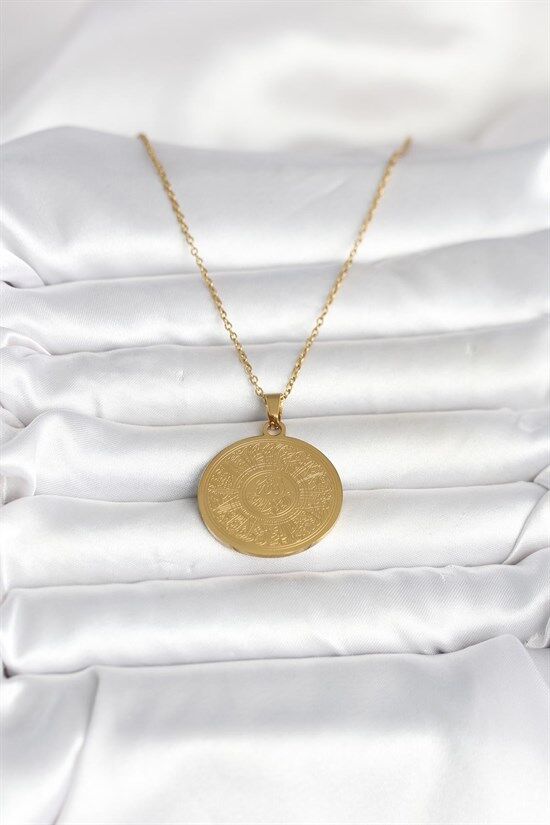 316L Çelik Gold Renk Ayetel Kürsi Yazılı Kolye