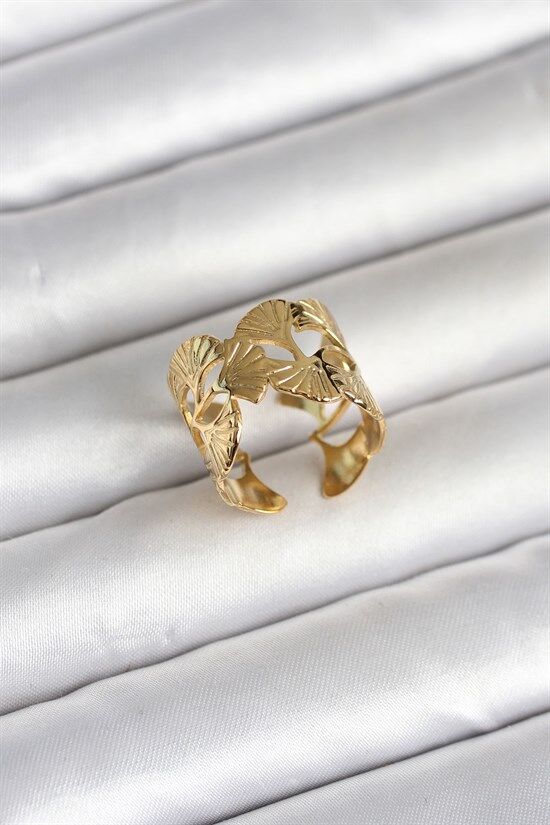 316L Çelik Gold Renk Yelpaze Model Kadın Yüzük