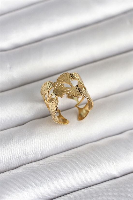 316L Çelik Gold Renk Yelpaze Model Kadın Yüzük