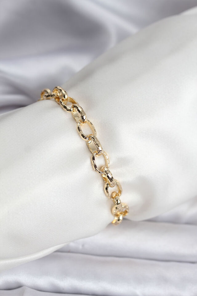 14K Gold Renk Kaplama Lazerli Zincir Model CM Kadın Bileklik