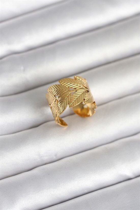 316L Çelik Gold Renk Başak Modeli Kadın Yüzük
