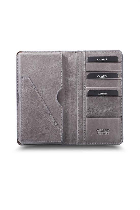 Guard Plus Telefon Girişli Antik Gri Deri Unisex Cüzdan