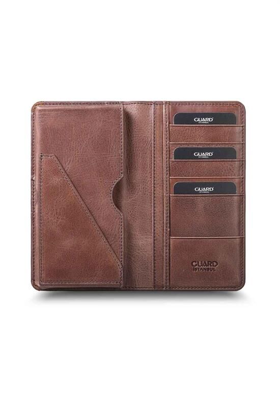 Guard Plus Telefon Girişli Antik Kahverengi Deri Unisex Cüzdan