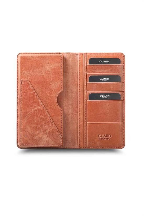 Guard Plus Telefon Girişli Antik Taba Deri Unisex Cüzdan