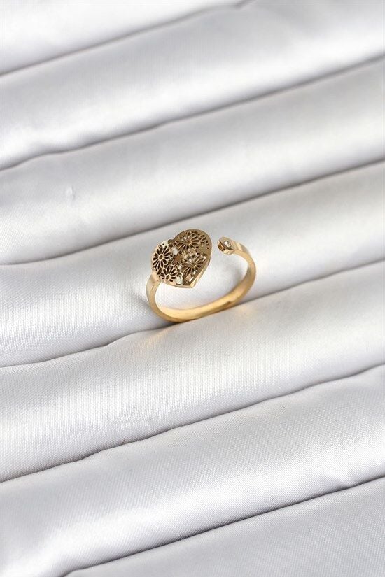 316L Çelik Gold Renk Kalp Model Kadın Yüzük