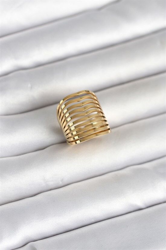316L Çelik Gold Renk Plaka Model Kadın Yüzük