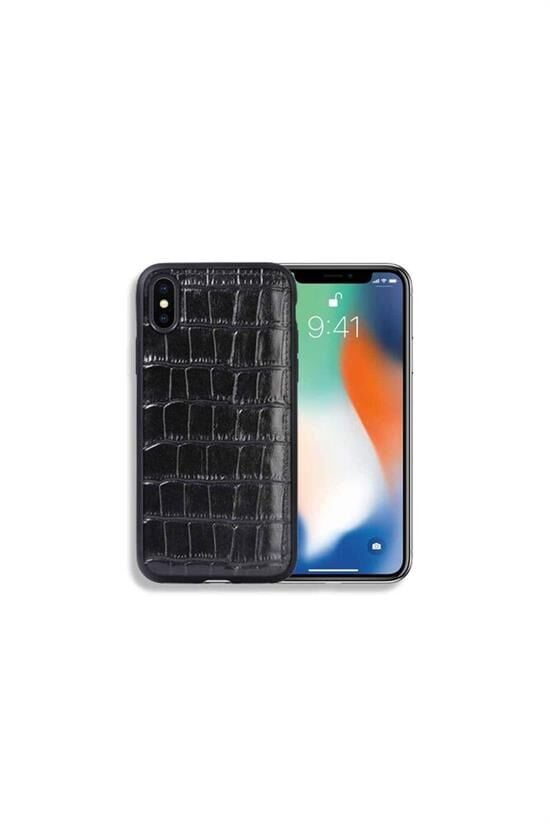 Guard Timsah Baskılı Siyah Deri iPhone X / XS Kılıfı