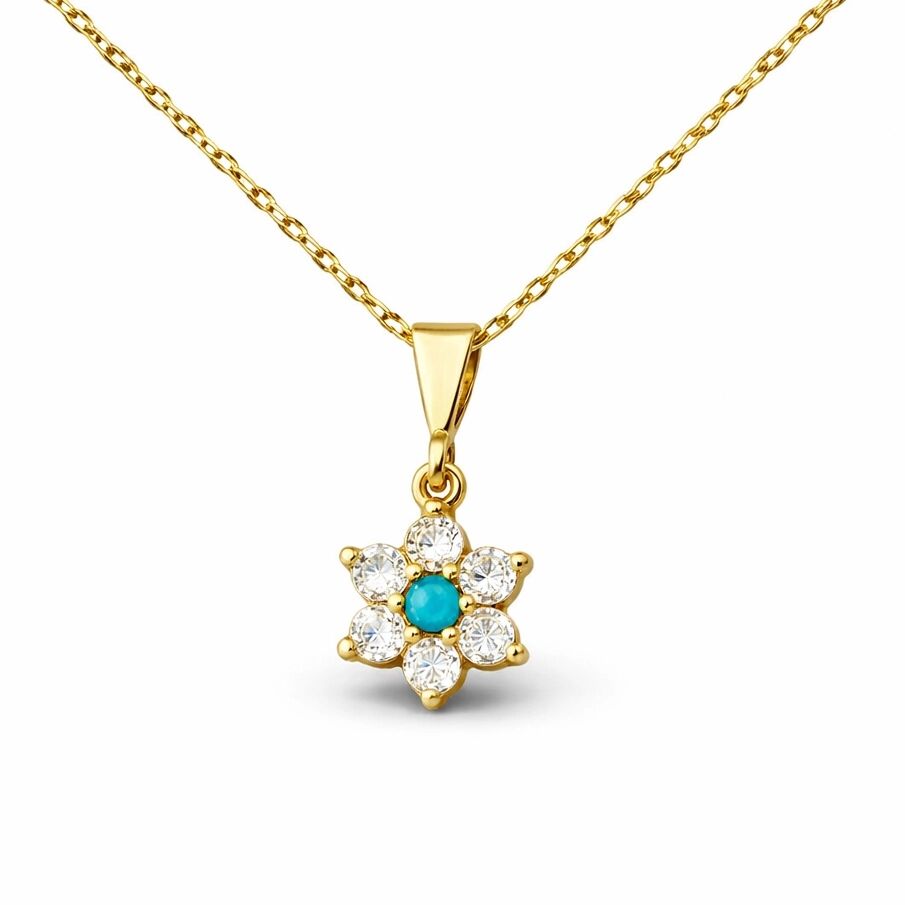 Gümüş Mavi Taşlı Gold Çiçek Kadın Set