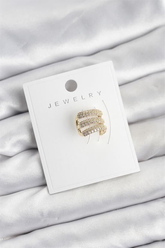 Pirinç Gold Renk Zirkon Taşlı Earcuff Kıkırdak Küpe