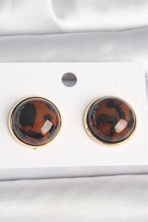Pirinç Gold Renk 3D Daire Leopar Model Kadın Küpe