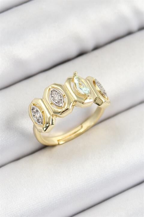 Pirinç Zirkon Taşlı Damla Model Gold Renk Kadın Yüzük