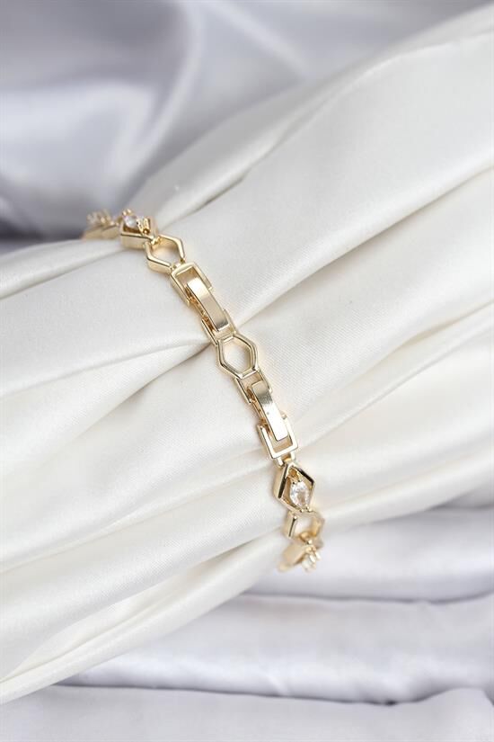 14K Gold Renk Kaplama Baklava Dilim Model Kadın Bileklik