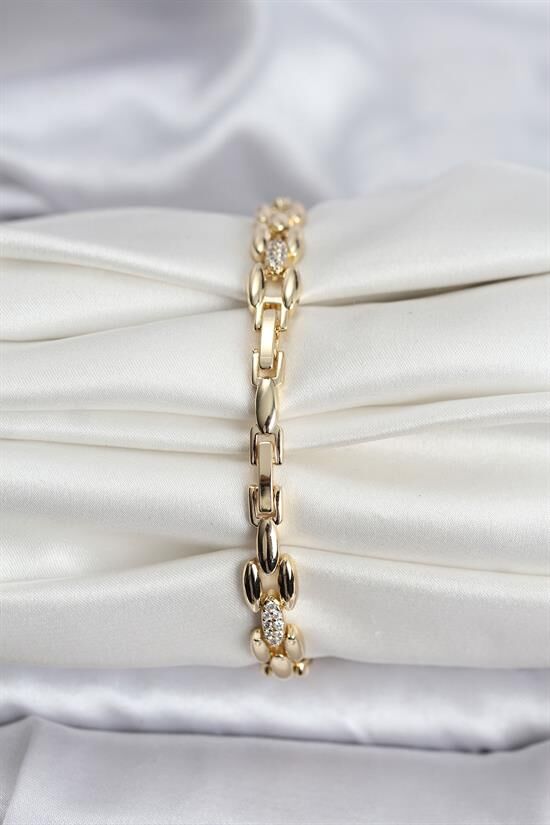 14K Gold Renk Kaplama Zirkon Taşlı Model CM Kadın Bileklik