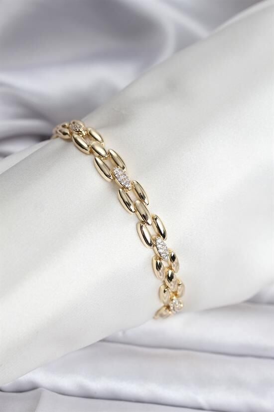 14K Gold Renk Kaplama Zirkon Taşlı Model CM Kadın Bileklik