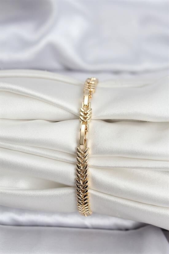14K Gold Renk Kaplama Başak Model Zirkon Taşlı CM Kadın Bileklik