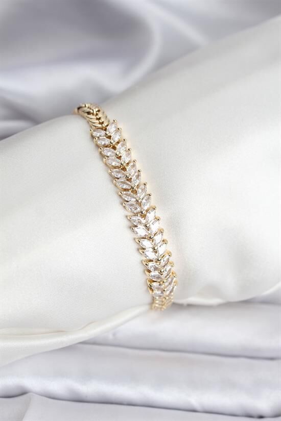 14K Gold Renk Kaplama Başak Model Zirkon Taşlı CM Kadın Bileklik