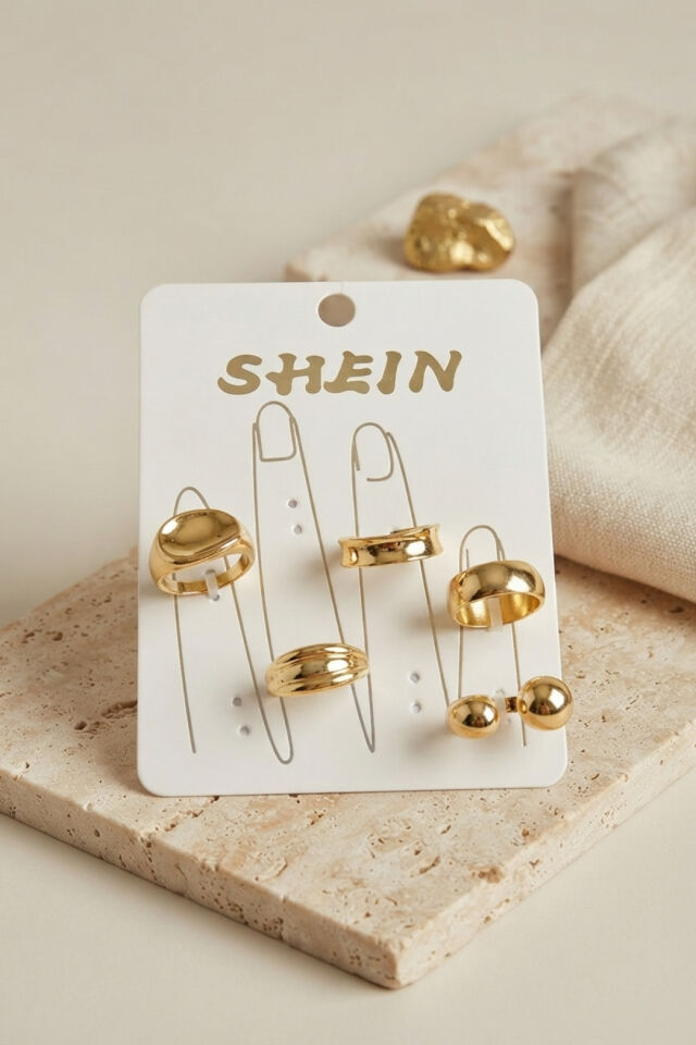 Gold Renk Pirinç Bohem Yüzük Kombini BYK4268