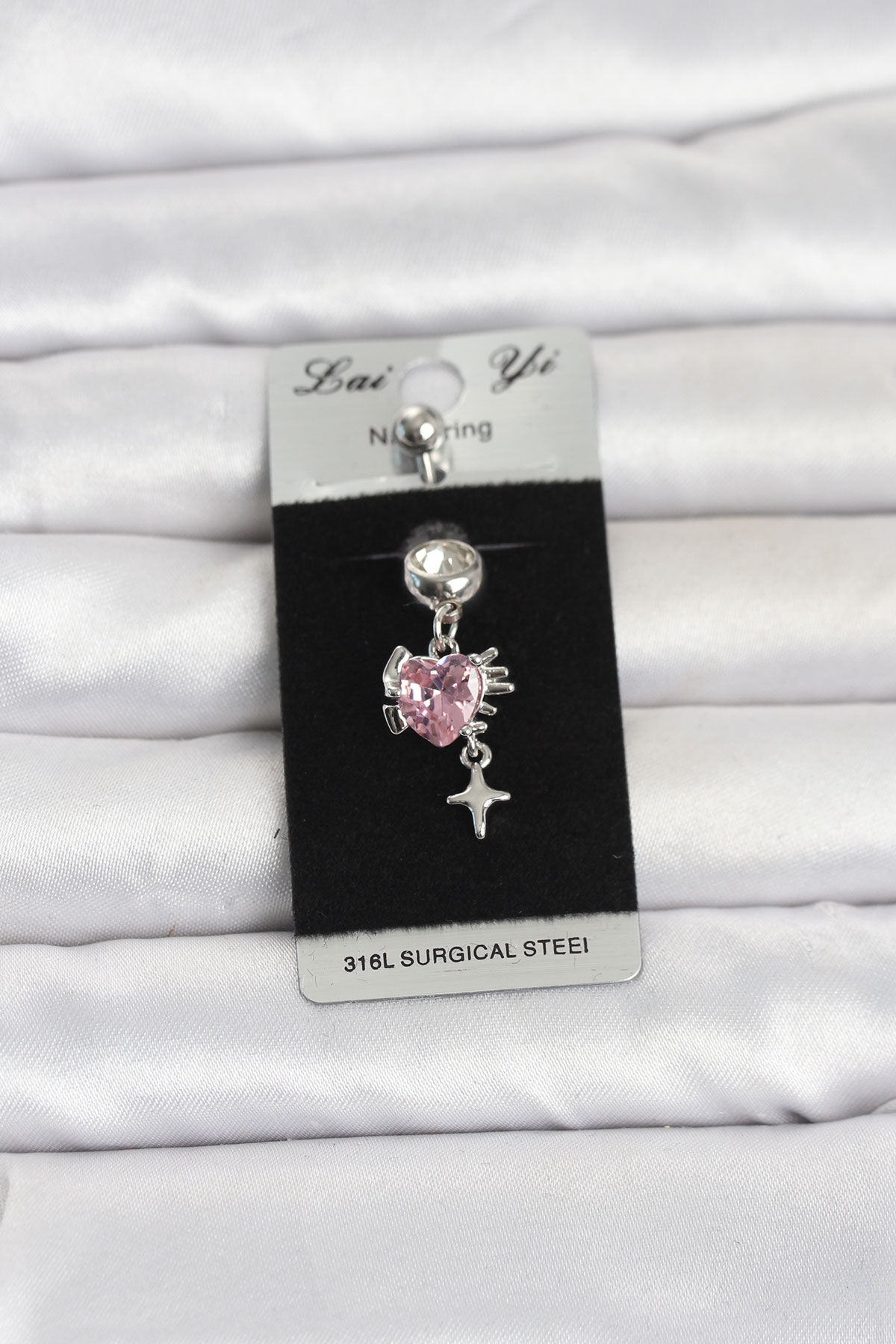 316L Cerrahi Çelik Pembe Zirkon Taşlı Model Göbek Piercing