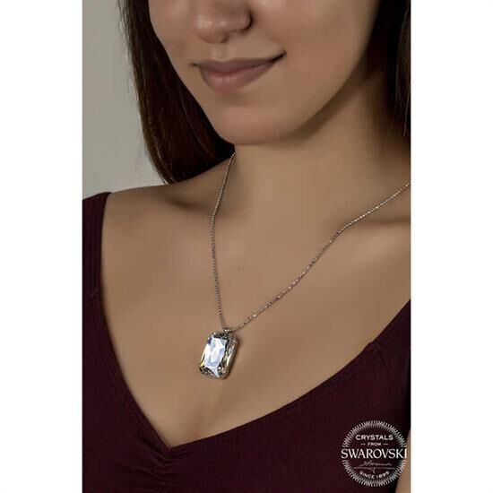 Crystal Taşlı Top Zincir Gümüş Kadın Kolye