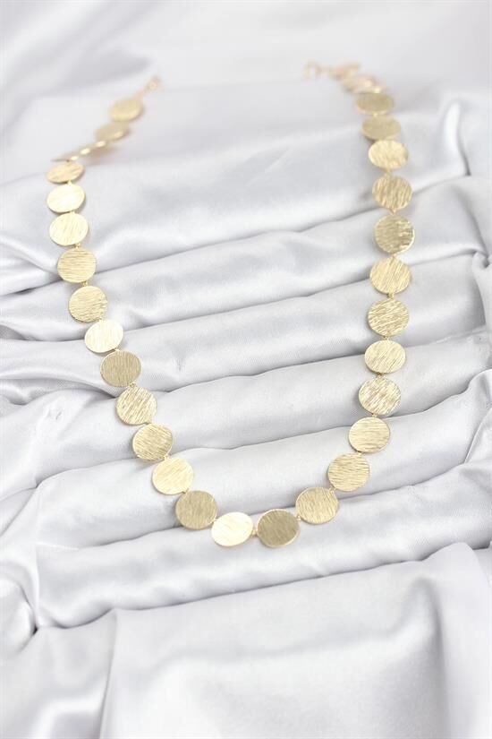 Yuvarlak Plaka Model Gold Renk Kadın Kolye