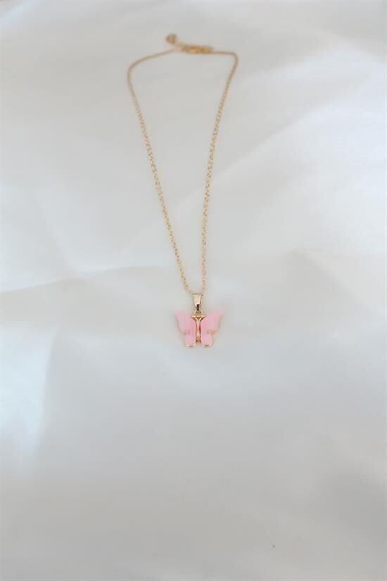 Gold Kaplama Pembe Sedefli Kelebek Kolye