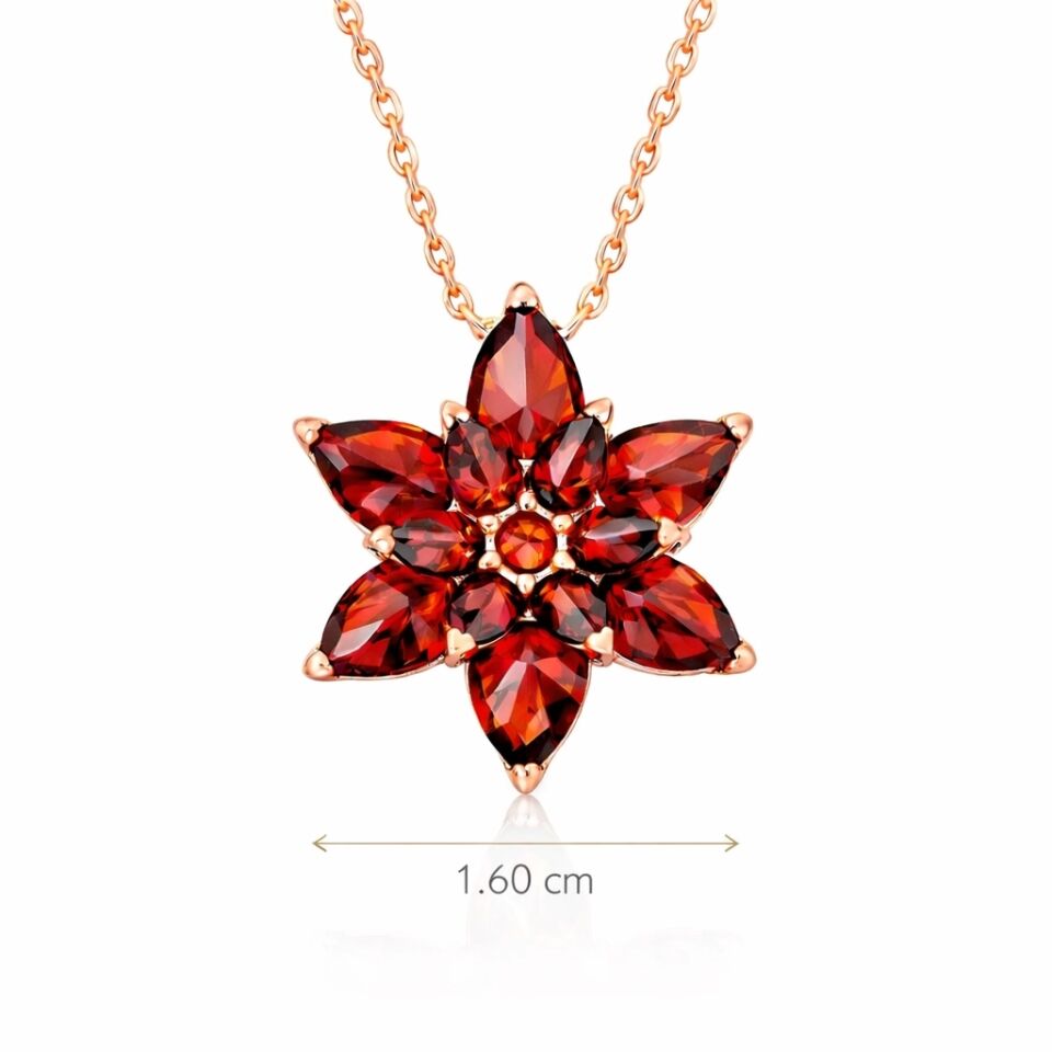 Gümüş Rose Kırmızı Lotus Çiçeği Kolye