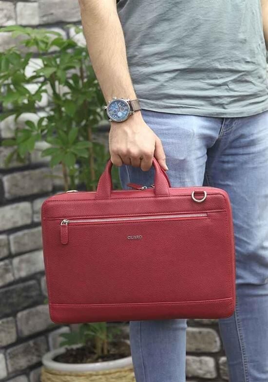 Guard Kırmızı Deri Özel Üretim Laptop ve Evrak Çantası