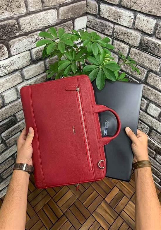 Guard Kırmızı Deri Özel Üretim Laptop ve Evrak Çantası