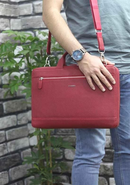Guard Kırmızı Deri Özel Üretim Laptop ve Evrak Çantası