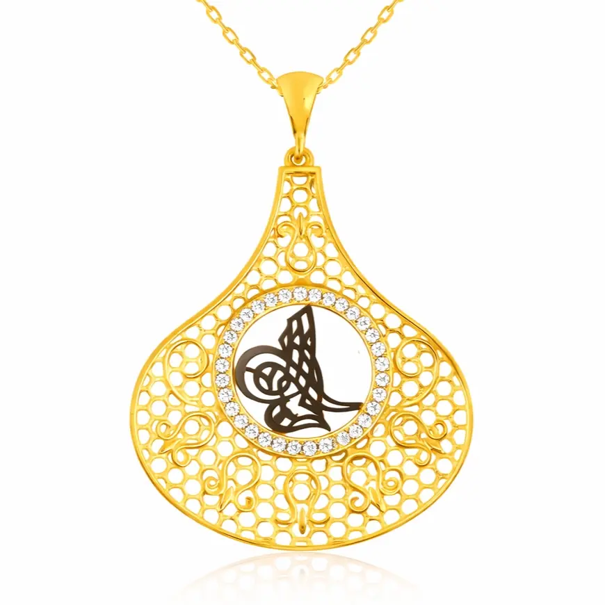 Gümüş Gold Tuğra Bayan Kolye