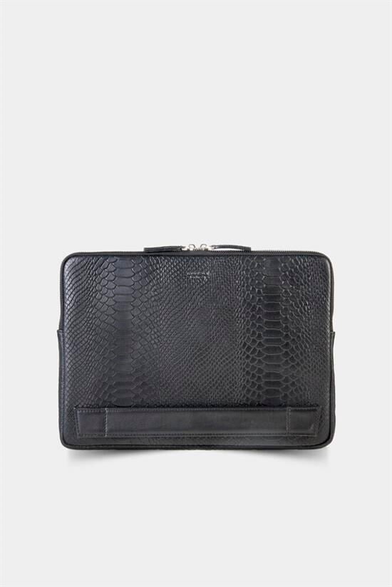 Guard Siyah Piton Baskı Deri Clutch Çanta