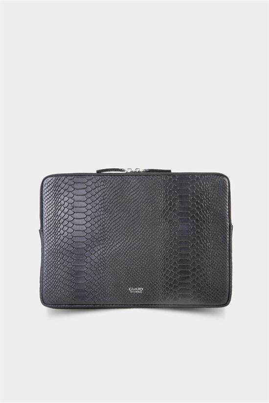 Guard Siyah Piton Baskı Deri Clutch Çanta